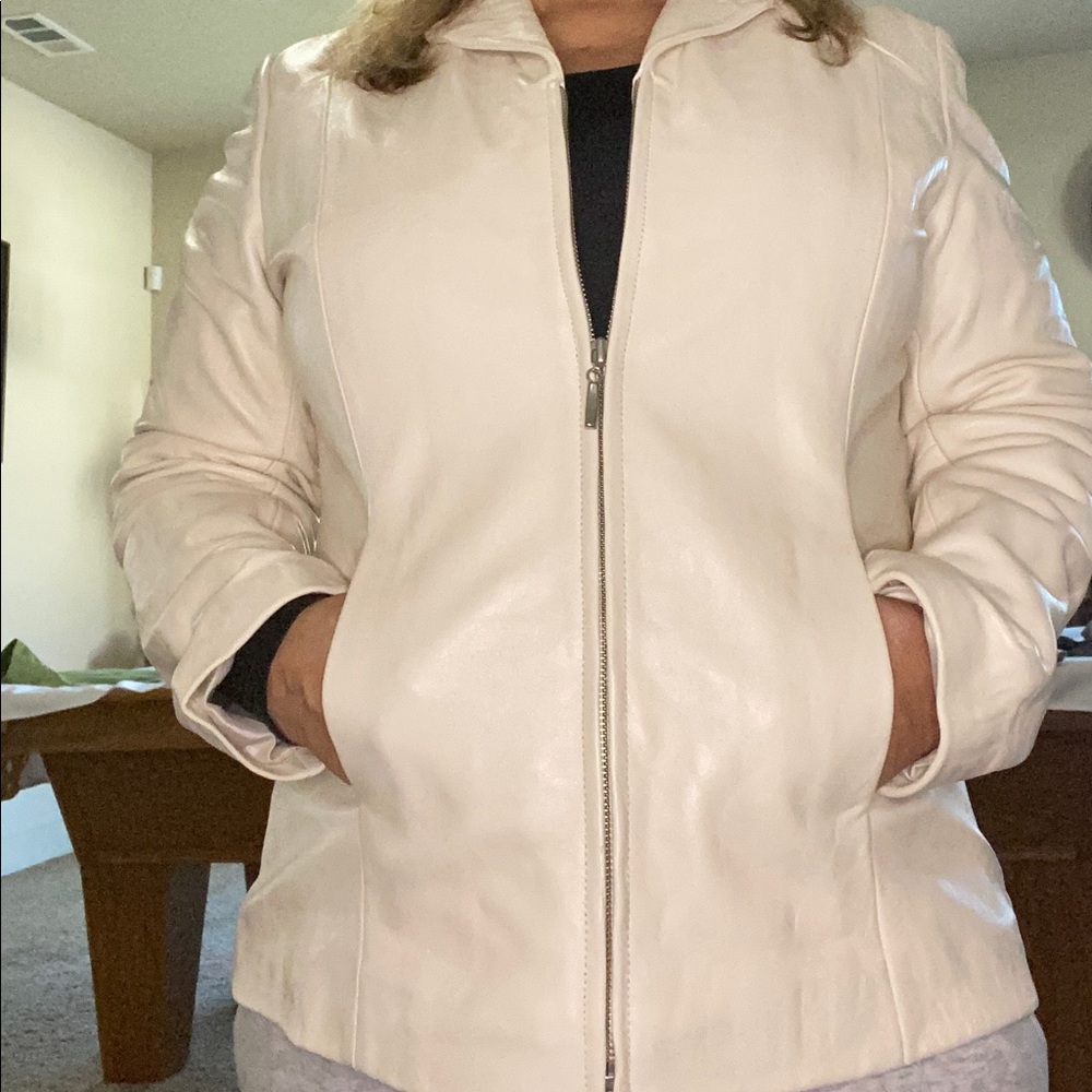 Alfani cream lamb leather jacket, XL, side slit pockets